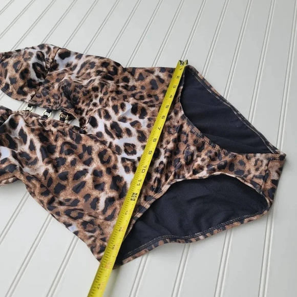 Guess USA Women's 1 Pc Brown Black Gold Leopard Swim Bathing Suit 377132 Sz M - Picture 3 of 13